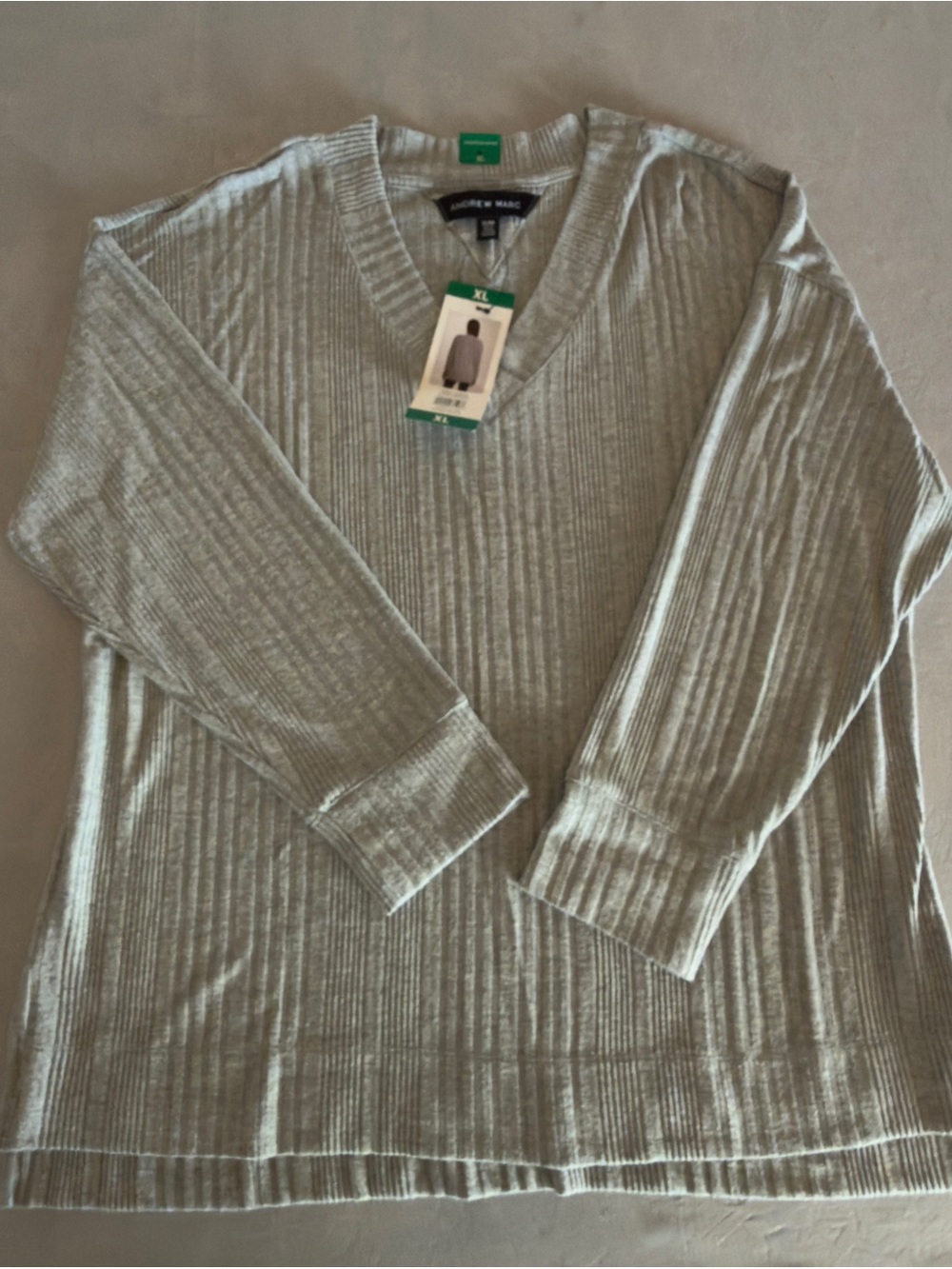 Andrew Marc Light Sage Green Ribbed V-Neck Sweater